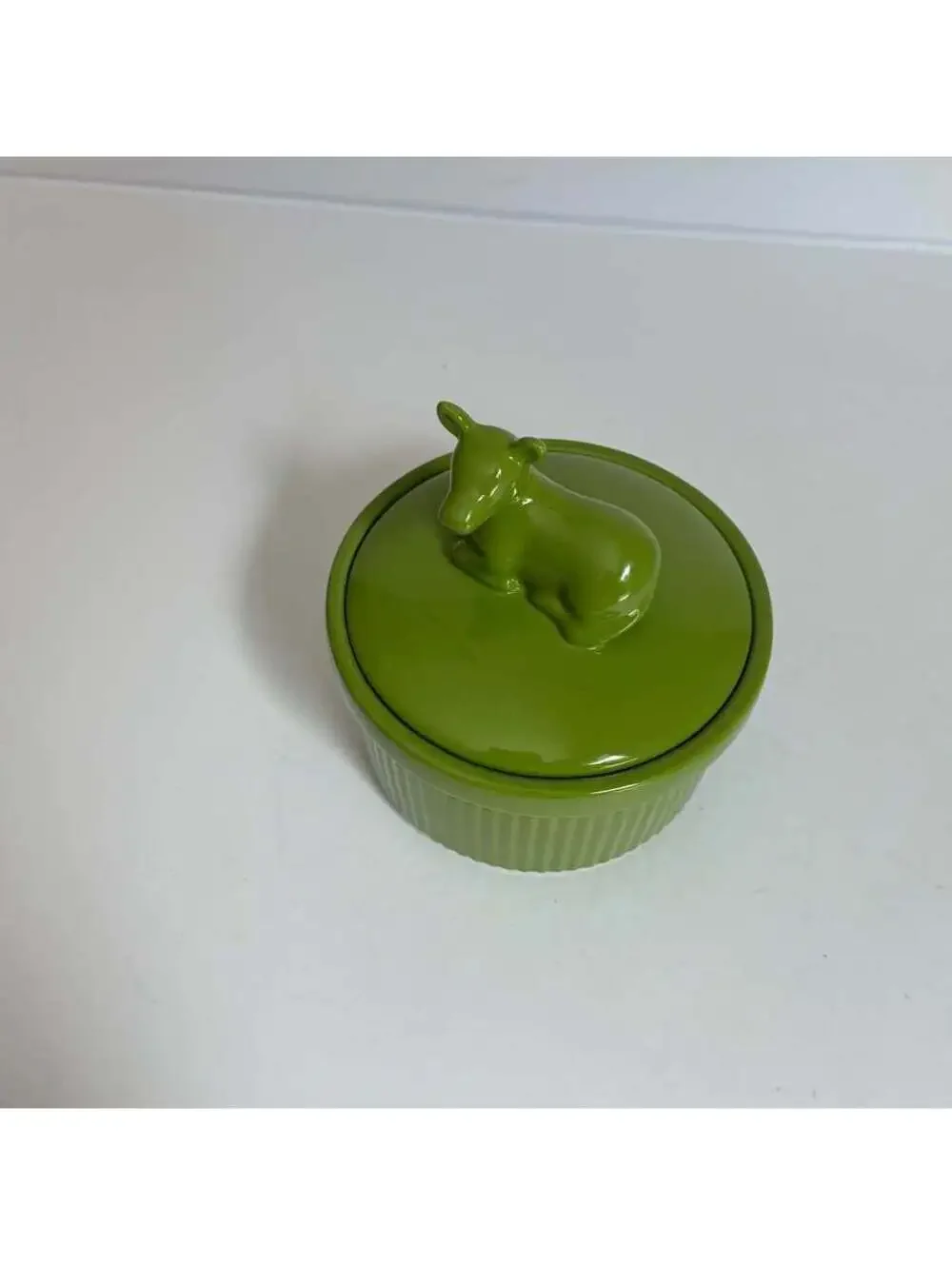 Martha Stewart Collection Green Cow Mini Lidded Ramekin Casserole Dish 4”
